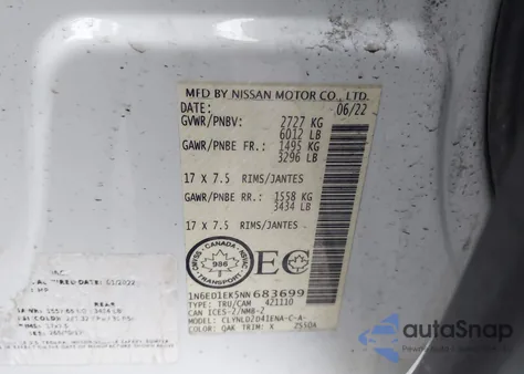2022 Nissan Frontier Long Bed Sv 4X4/ Pro-4X 4X4/ S 4X4/ Sv 4X4 from USA, damaged, VIN 1N6ED1EK5NN683699